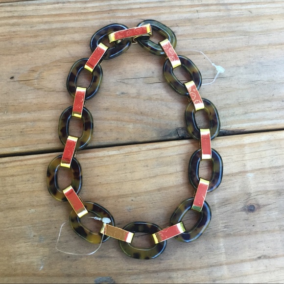 New J. Crew Lucite Tortoise Chain Link Necklace - Picture 3 of 7